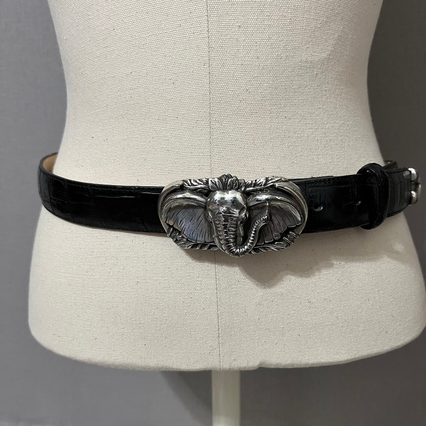 Vintage Brighton Black Leather With Elephant Buckle Belt Sz-Large