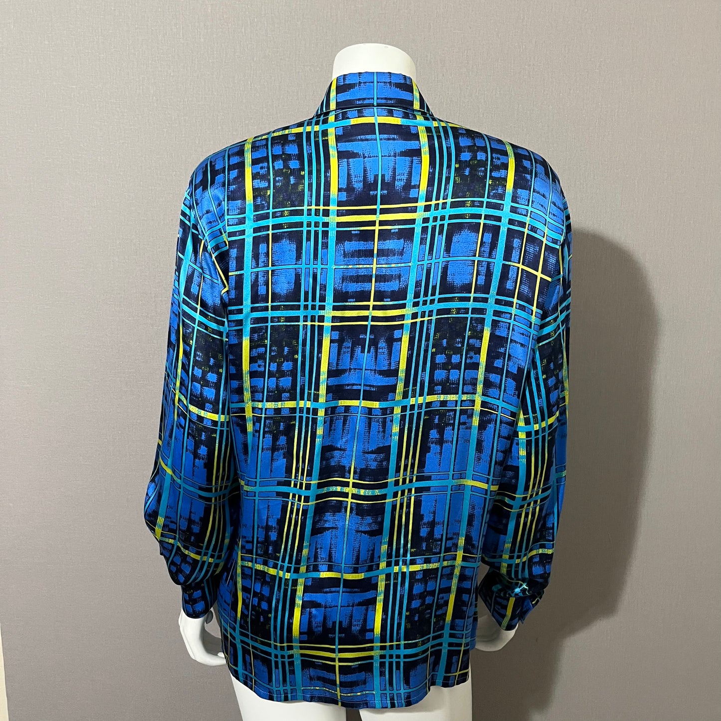 Vintage Escada Blue Stripe 100% Silk Gold Button Blouse Sz-8