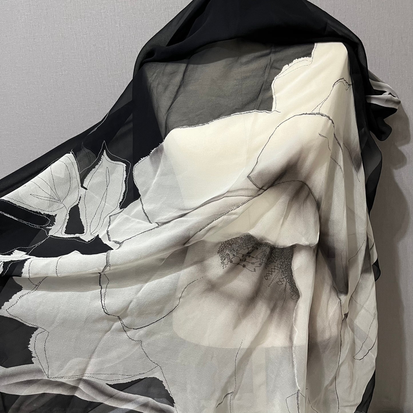 Gottex Black/ White Floral Sheer Silk Scarf