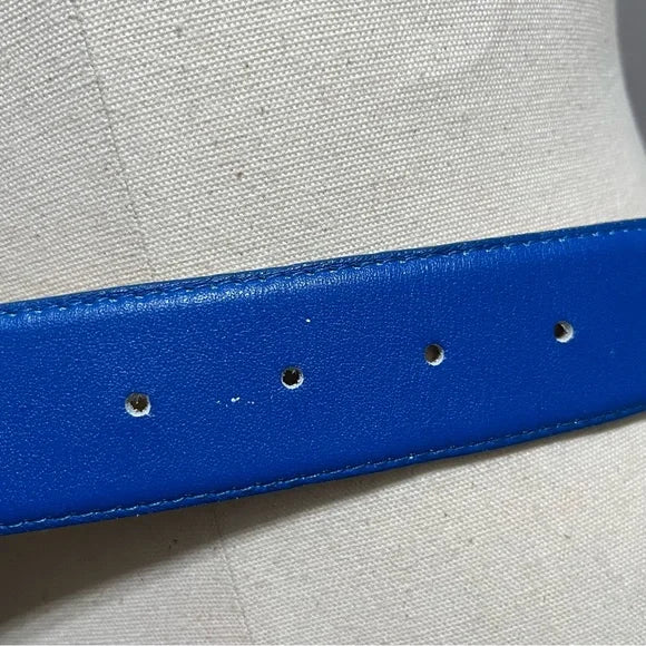 Vintage The Ritz Blue With Gold Buckle Leather Belt Sz-Medium/Large