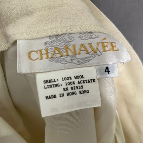 Vintage Chanavee Cream Wool Pencil Skirt Sz-4