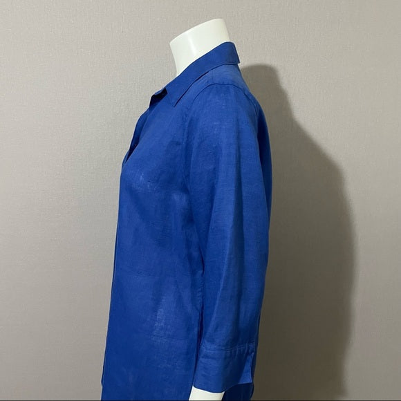 Chico’s Royal Blue Linen Button Front 3/4 Sleeve Sz 1 (Medium)