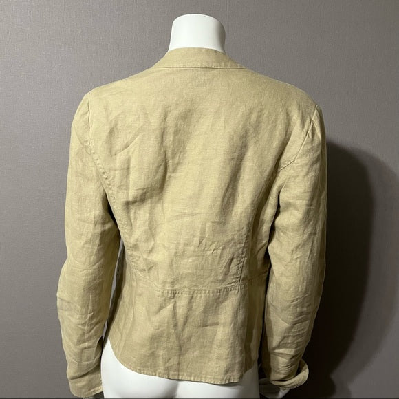 For The Republic Tan 100% Linen Jacket Sz-10