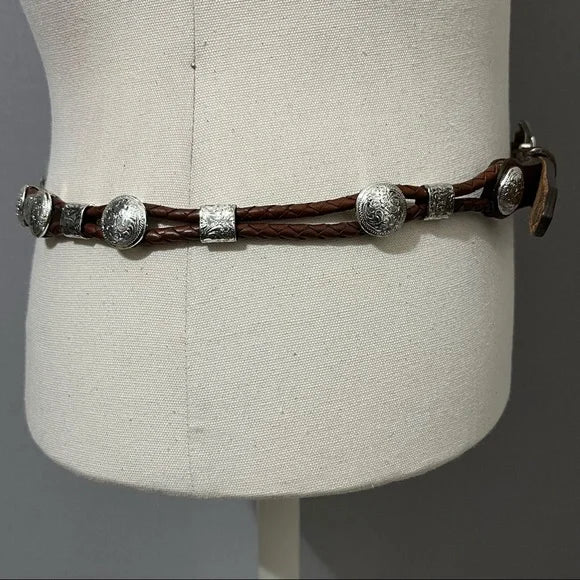 Tony Lama Brown Leather Silver Hardware/Buckle Skinny Belt Sz-32