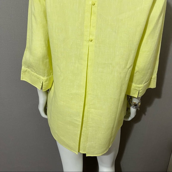 Chico’s Yellow Button Front Linen Shirt 3/4 Sleeve Sz-Medium