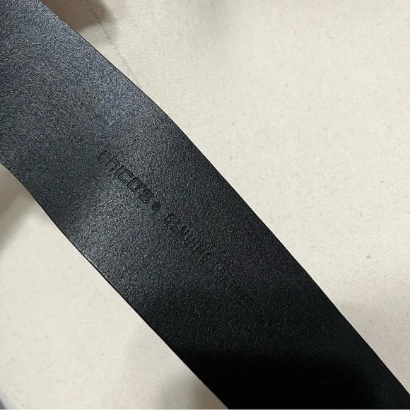 Chico’s Black Genuine Leather Wide Belt With Silver Square Buckle Medium