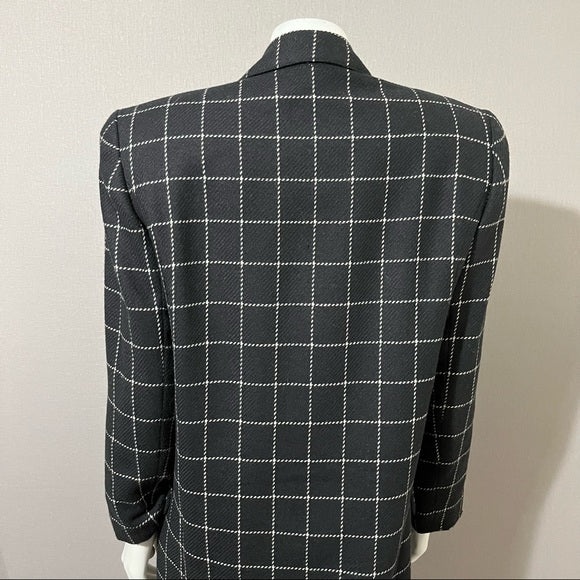 Vintage Criscione Black Windowpane Jeweled Wool Silk Blazer Sz-Large