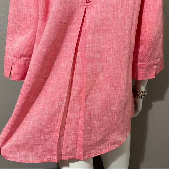 Chico’s Pink Button Front 3/4 Sleeve Shirt Sz 1 (Medium)