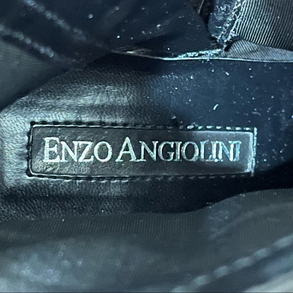 Enzo Angiolini Black Leather Square Toe Ankle Platform Boot Sz- 6 1/2M