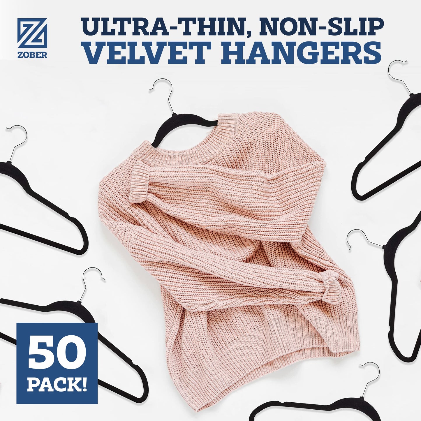 Zober Velvet Hangers 50 Pack - Heavy Duty Black Hangers