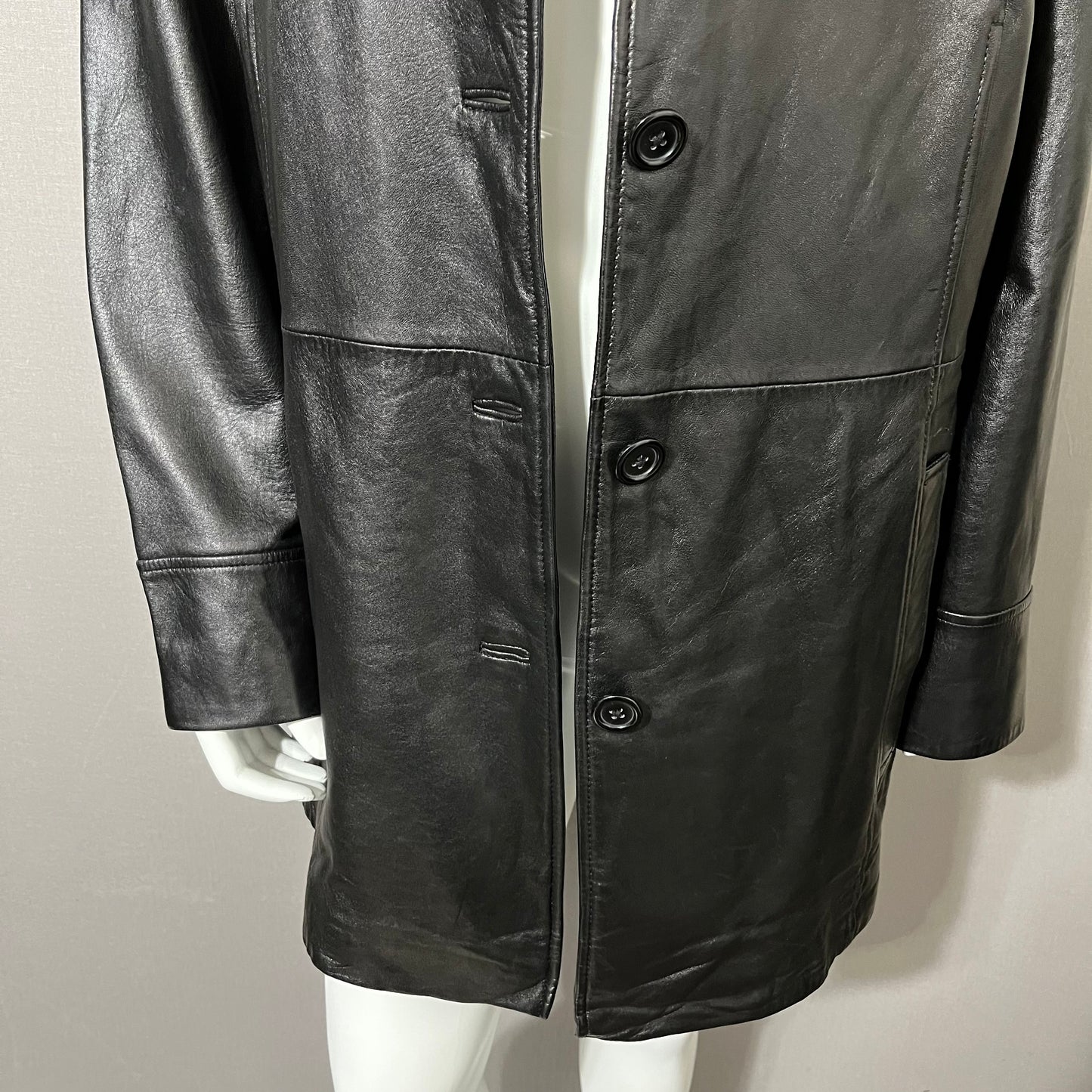 III State Black Longline Leather Jacket Sz-1X