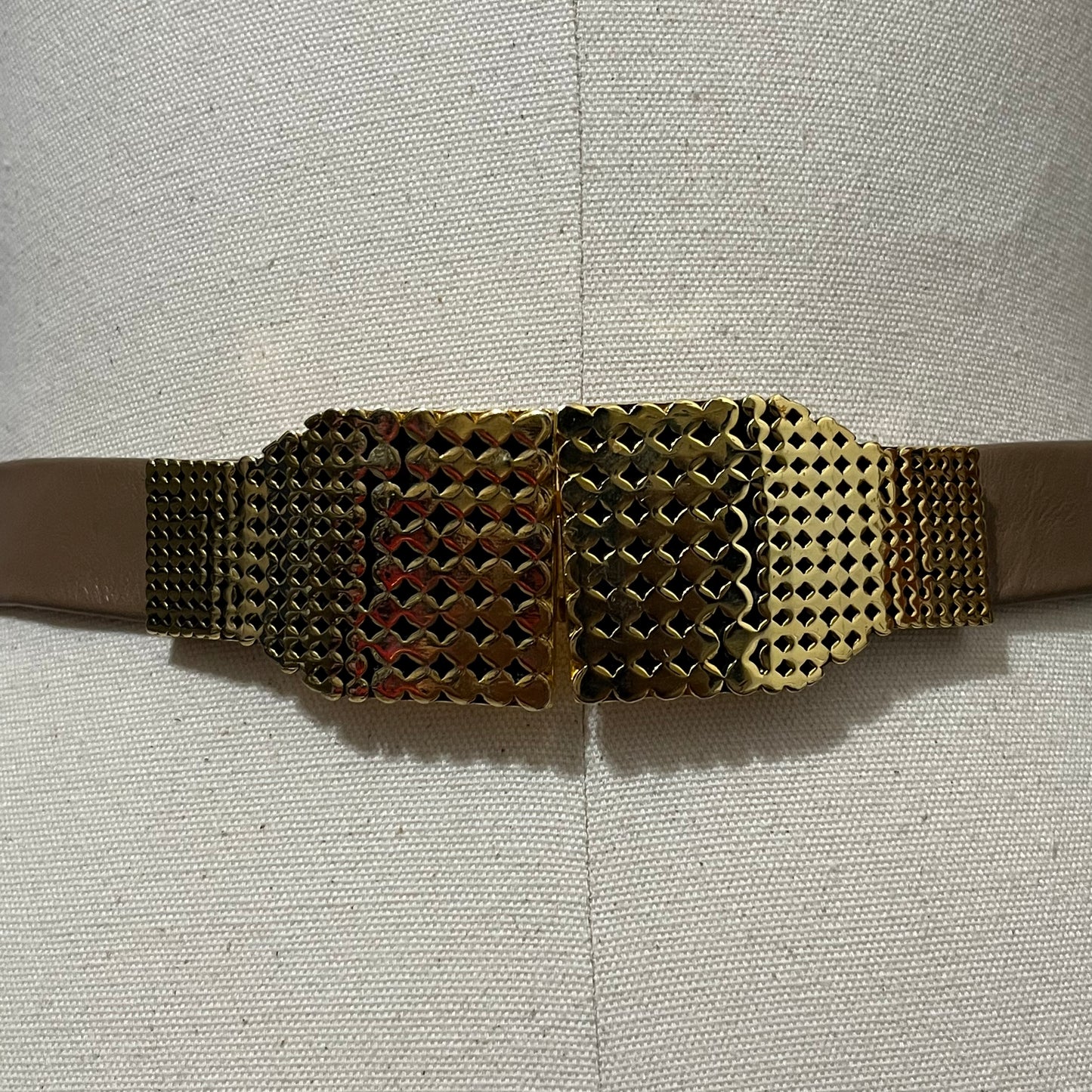 Vintage Accessocraft Taupe Adjustable Gold Buckle Skinny Belt Sz-OS