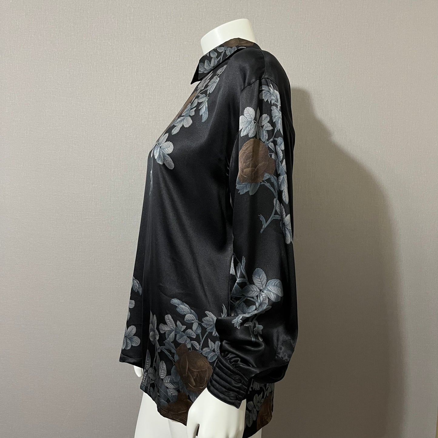 Vintage Escada Black Floral Print Long Sleeve Blouse Sz-Medium/Large