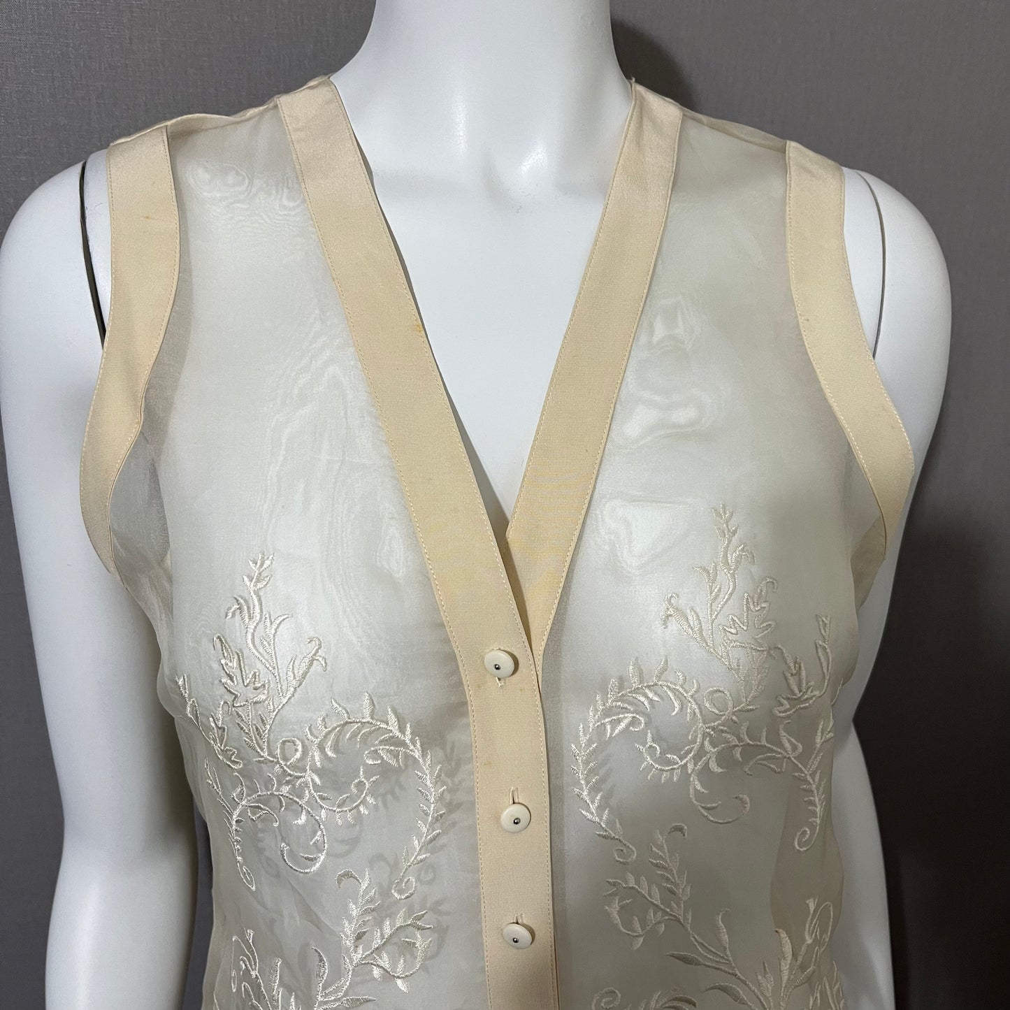 Vintage Kenar Studio Silk Embroidered Cream Vest Sz-Small