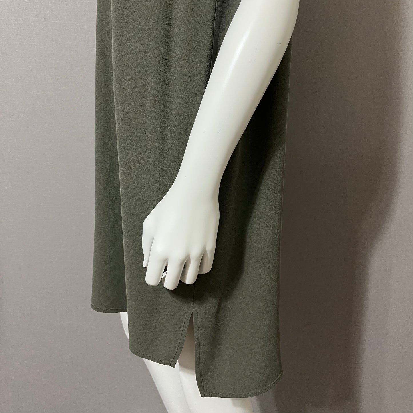 Eileen Fisher Sage Green 100% Silk Shift High Low Dress Sz-Large