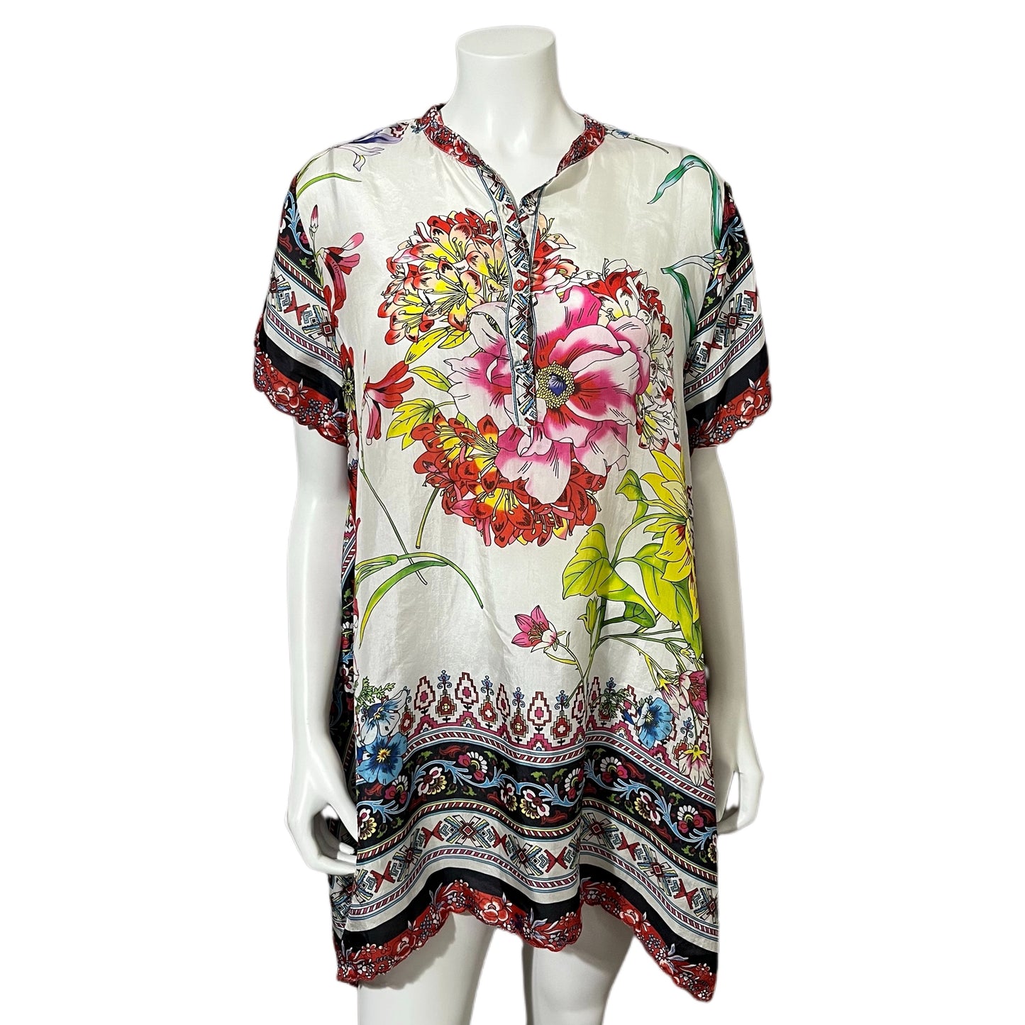 Johnny Was Silk Floral Tunic Top Sz-Large