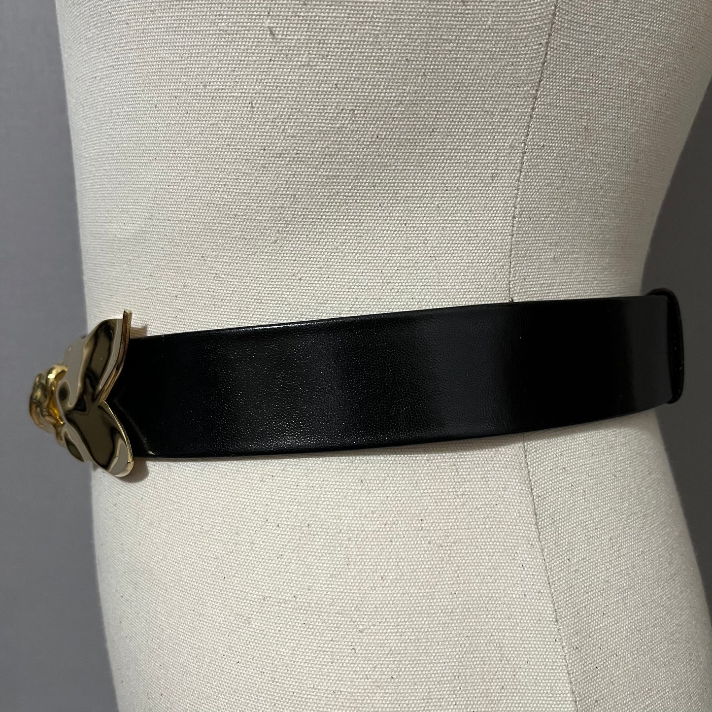 Vintage Black Leather With Gold Floral Buckle Adjustable Belt Sz-Small/Large