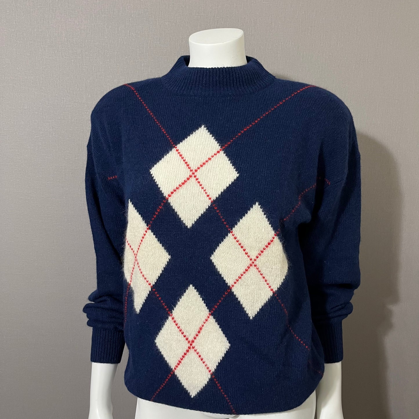 Vintage Rafaella Blue Mohair Blend Argyle Print Sweater Sz-Large