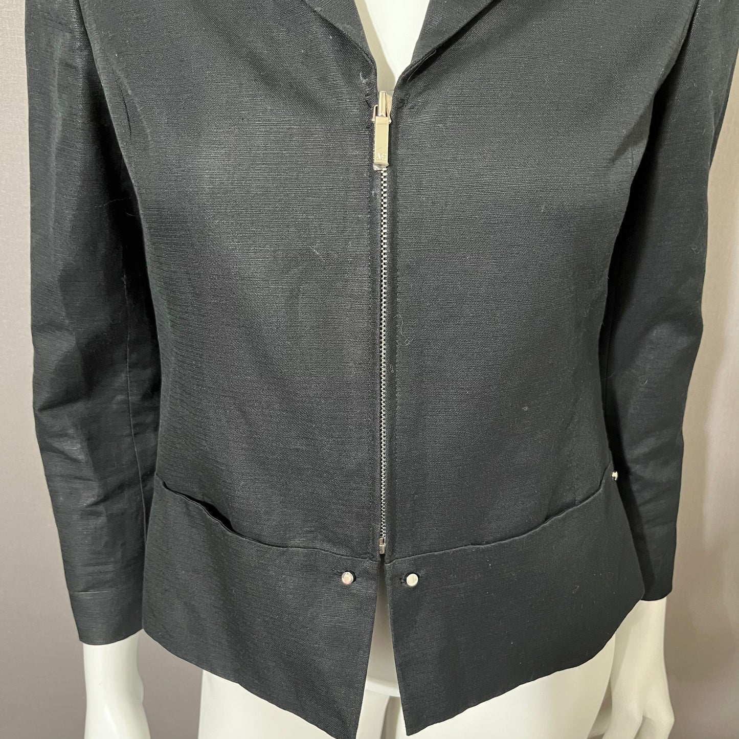 Vintage Anne Klein Black Zip Up Linen/Cotton Jacket Sz-4