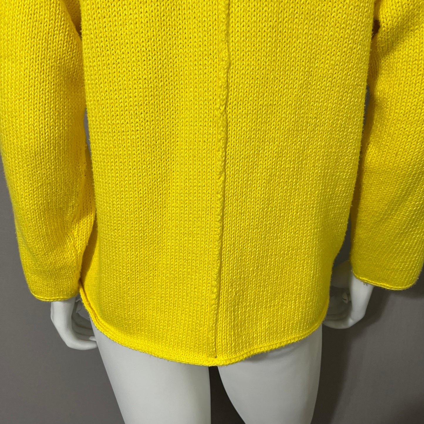 Yellow Pure Hand-Knit V-Neck Textured Button Sweater Sz-Small/Medium