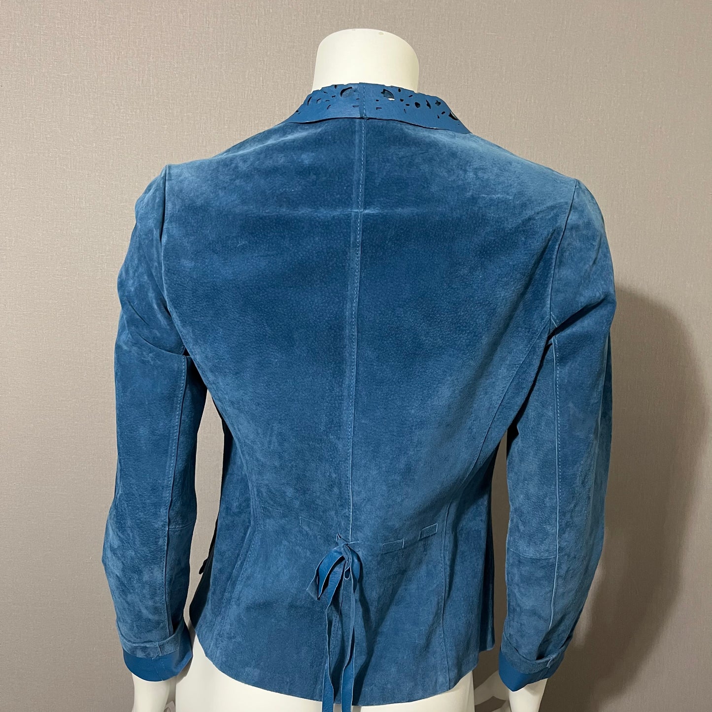Vintage CHI by Carlos Falchi Blue Suede Leather Jacket Sz-Xtra Small