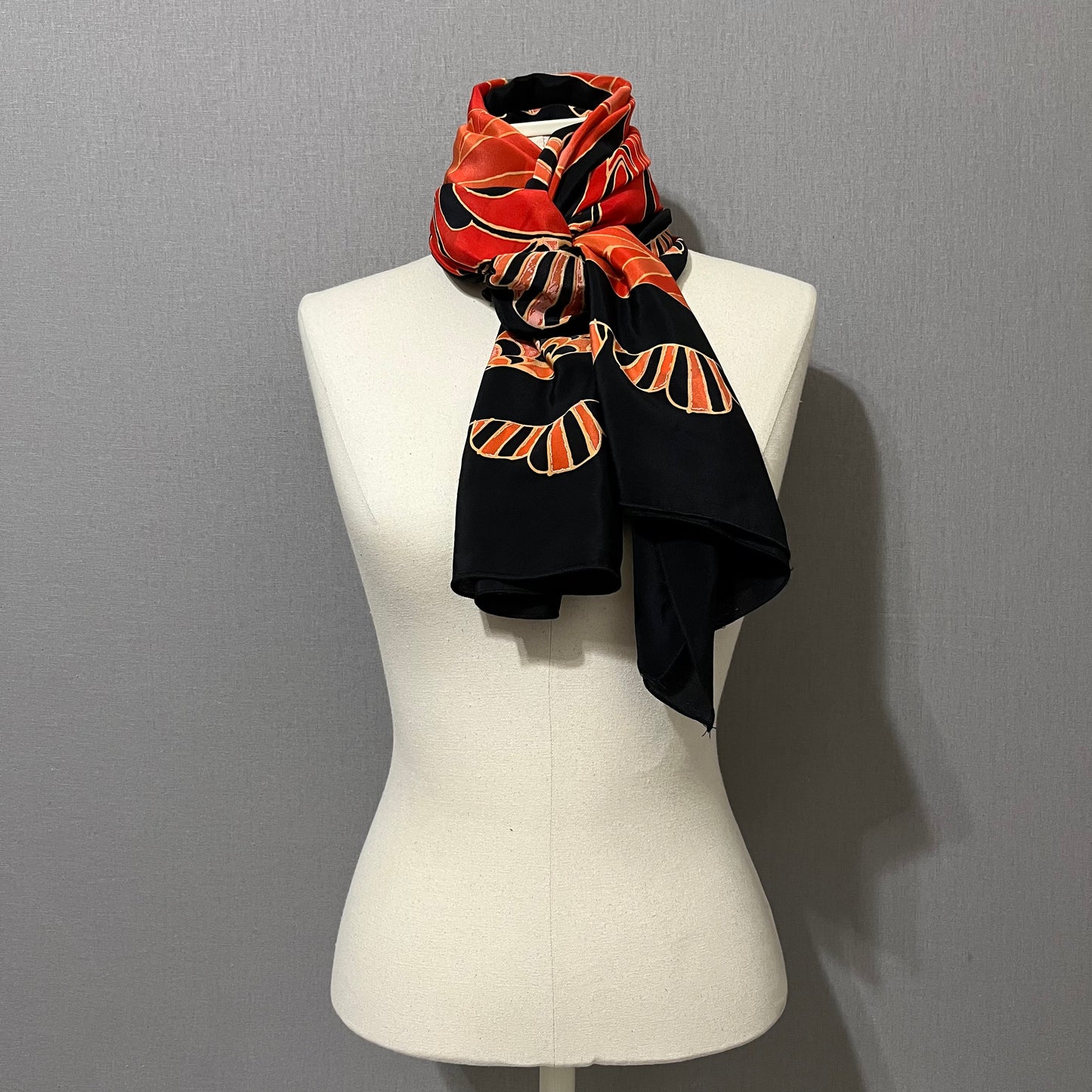 Gottex Tomato/Black/Navy/Gray 100% Silk Made In Italy Scarf