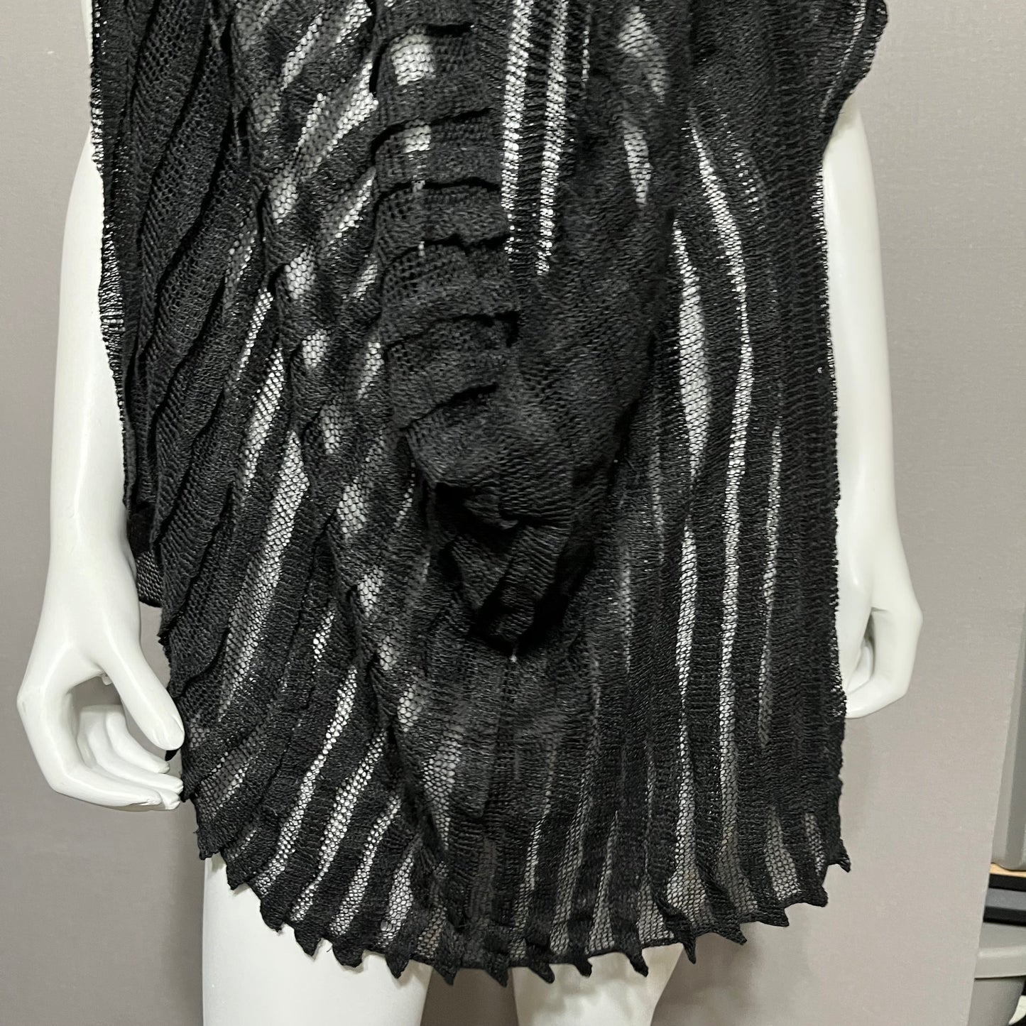 Black Linen Artsy Pintucked Oversized Coverup Top