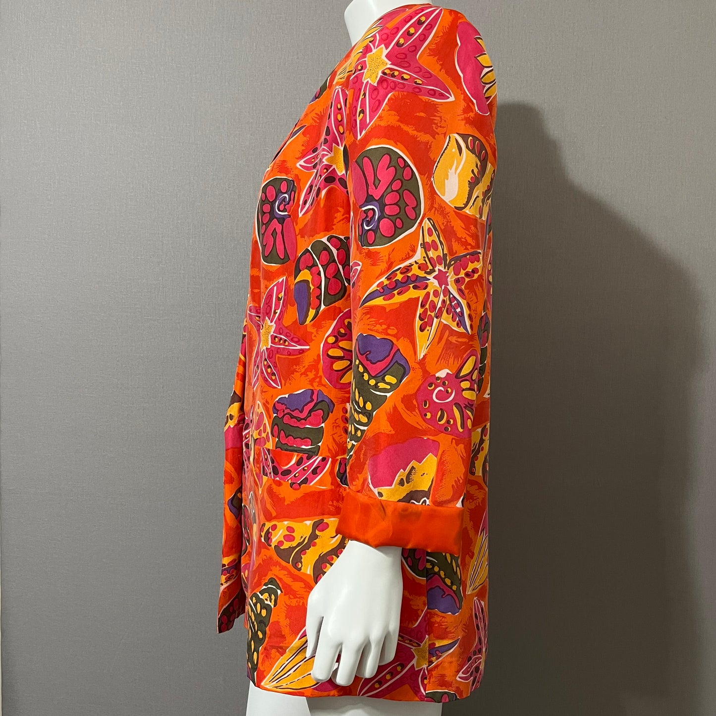 Vintage Carol Horn Orange Silk Sea Shell Blazer Sz-Medium