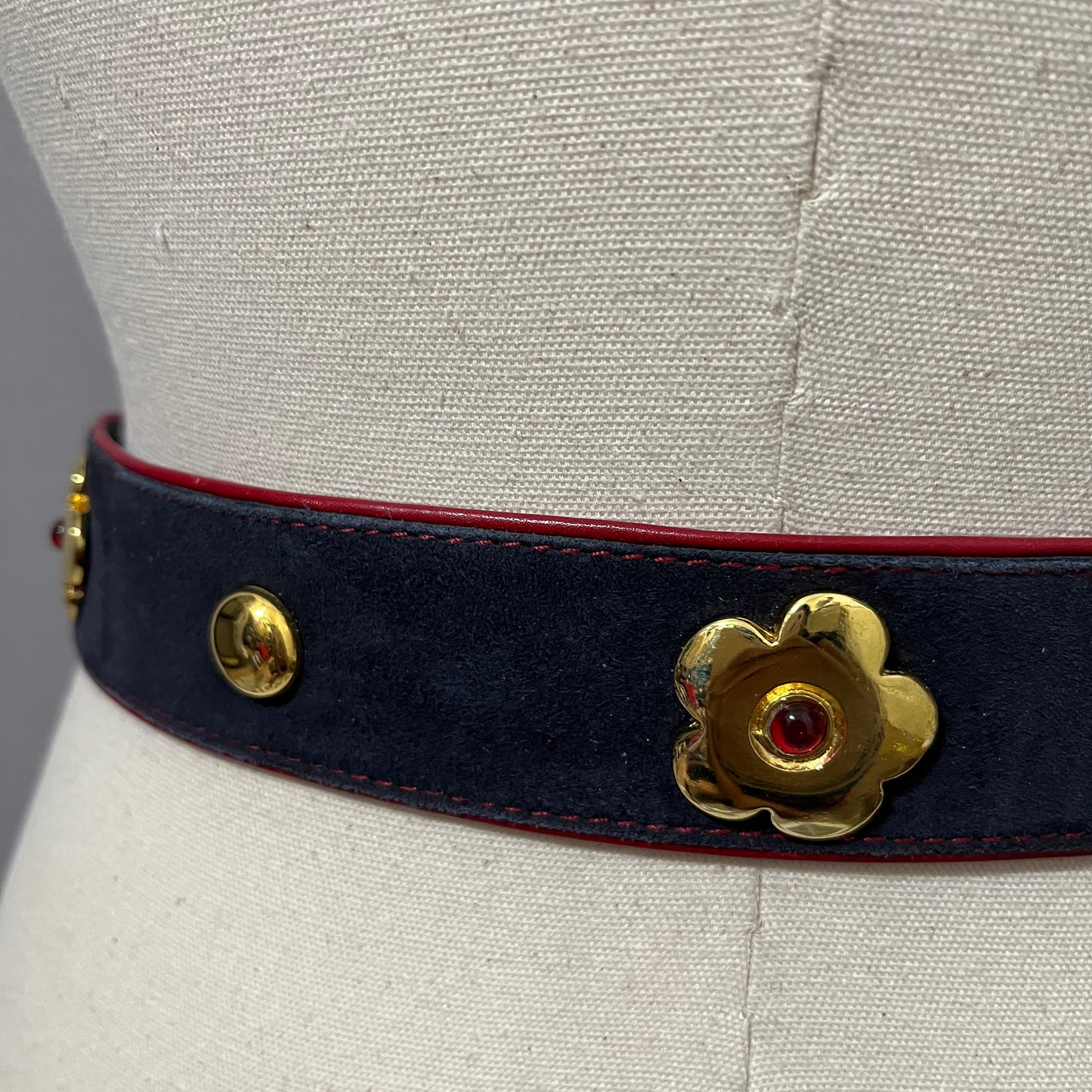 Vintage Escada Blue Suede With Red Leather Trim Belt Sz-40