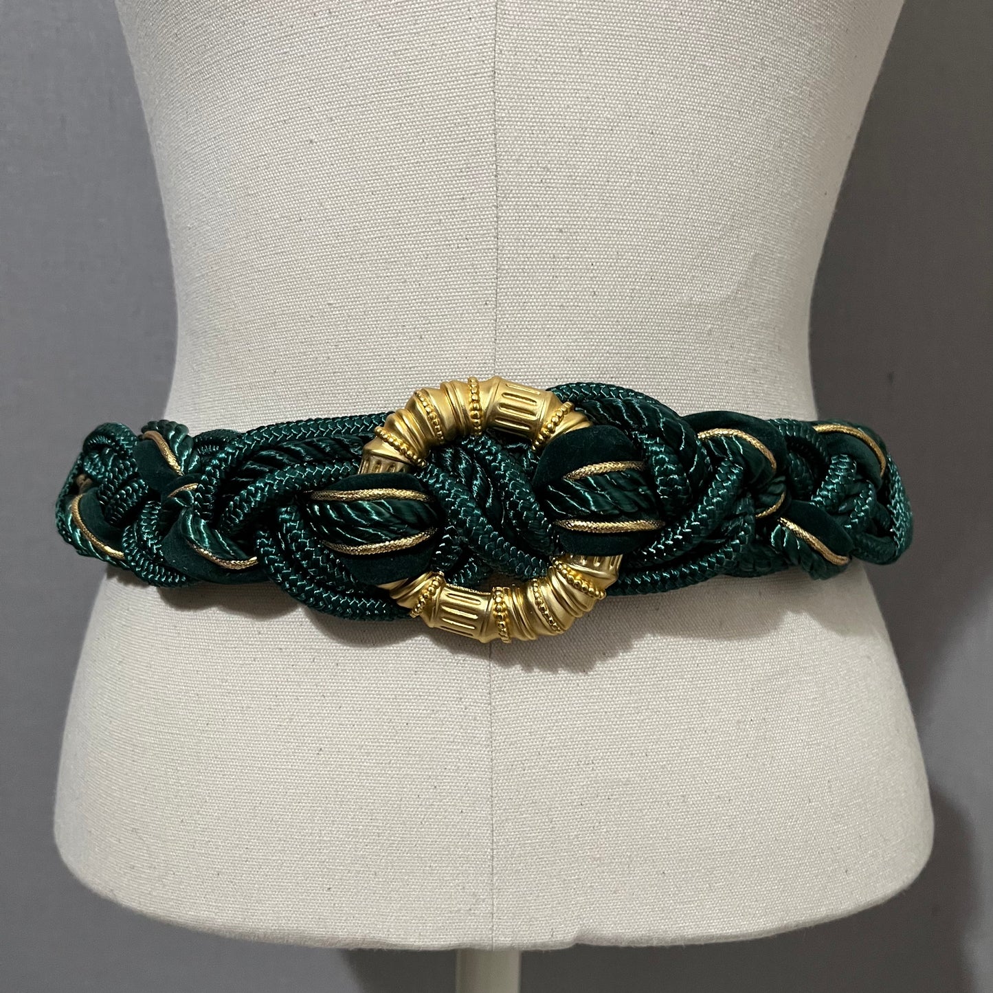Vintage Green Braided Belt With Gold Hardware