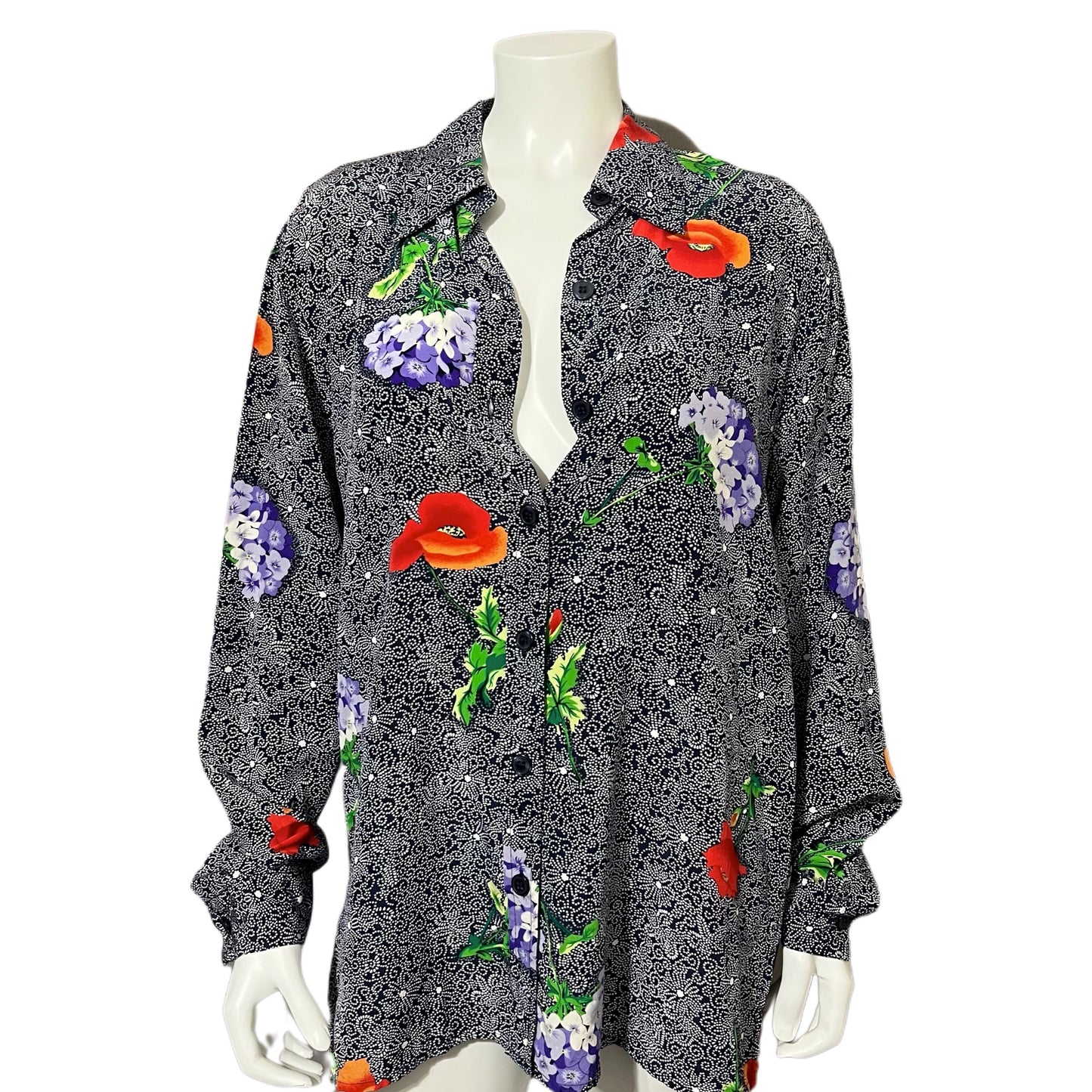 Silk Diane Von Furstenberg Floral Print Button Down Blouse Sz-Medium