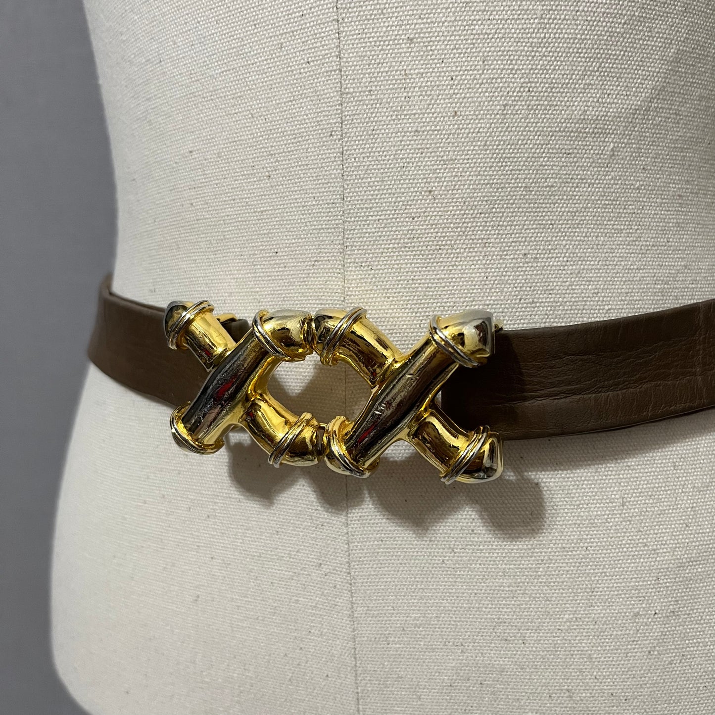 Vintage Accessocraft Taupe Double XX Skinny Leather Adjustable Belt