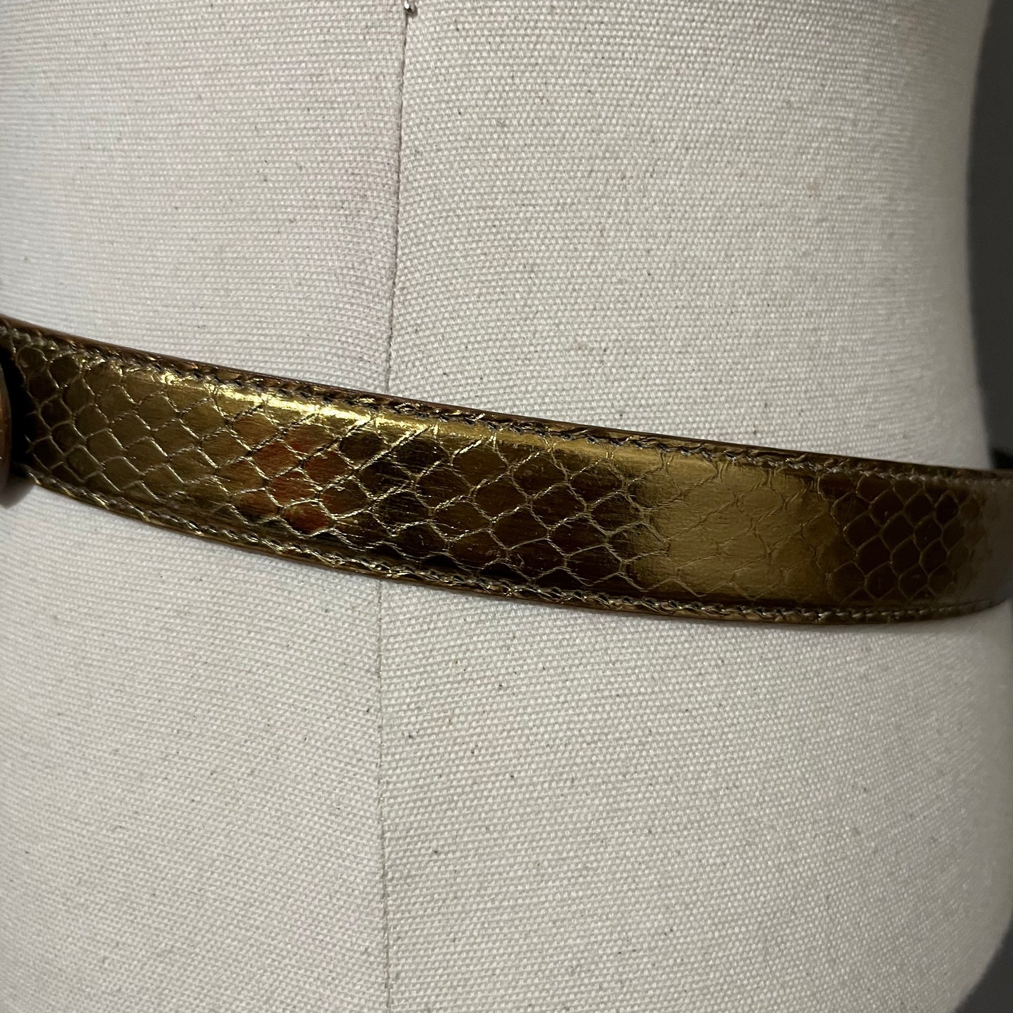 Vintage Gold With Rhinestone Buckle Genuine Snake Skin Belt Sz-Small-Medium