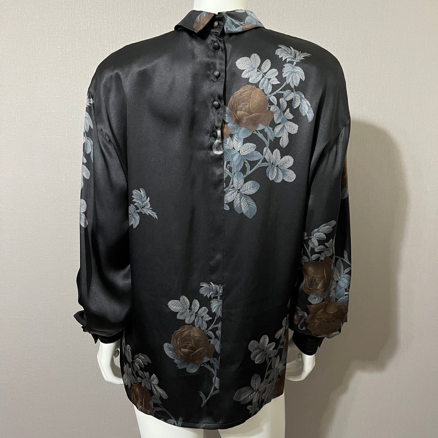 Vintage Escada Black Floral Print Long Sleeve Blouse Sz-Medium/Large