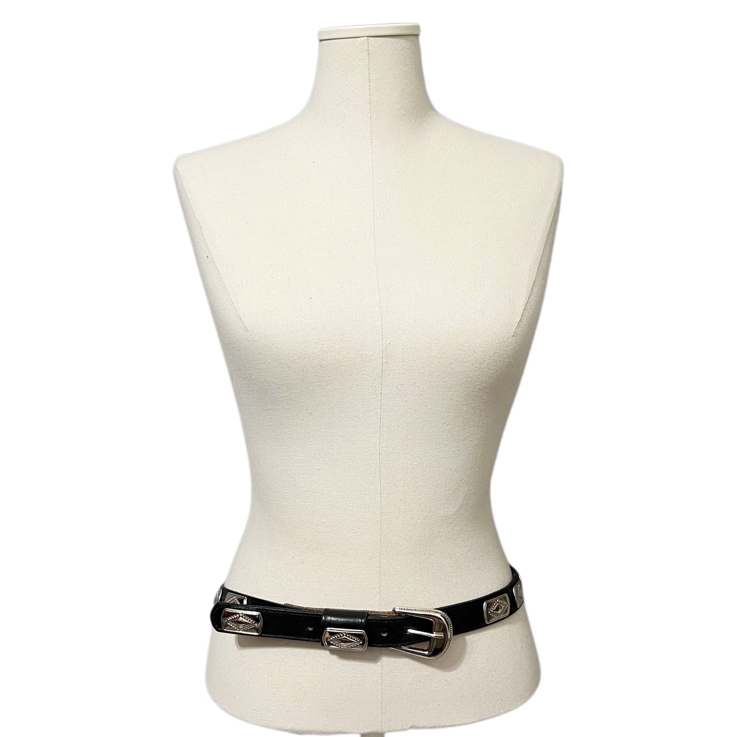 Vintage Black With Silver Metal Skinny Belt Sz- Medium/Large