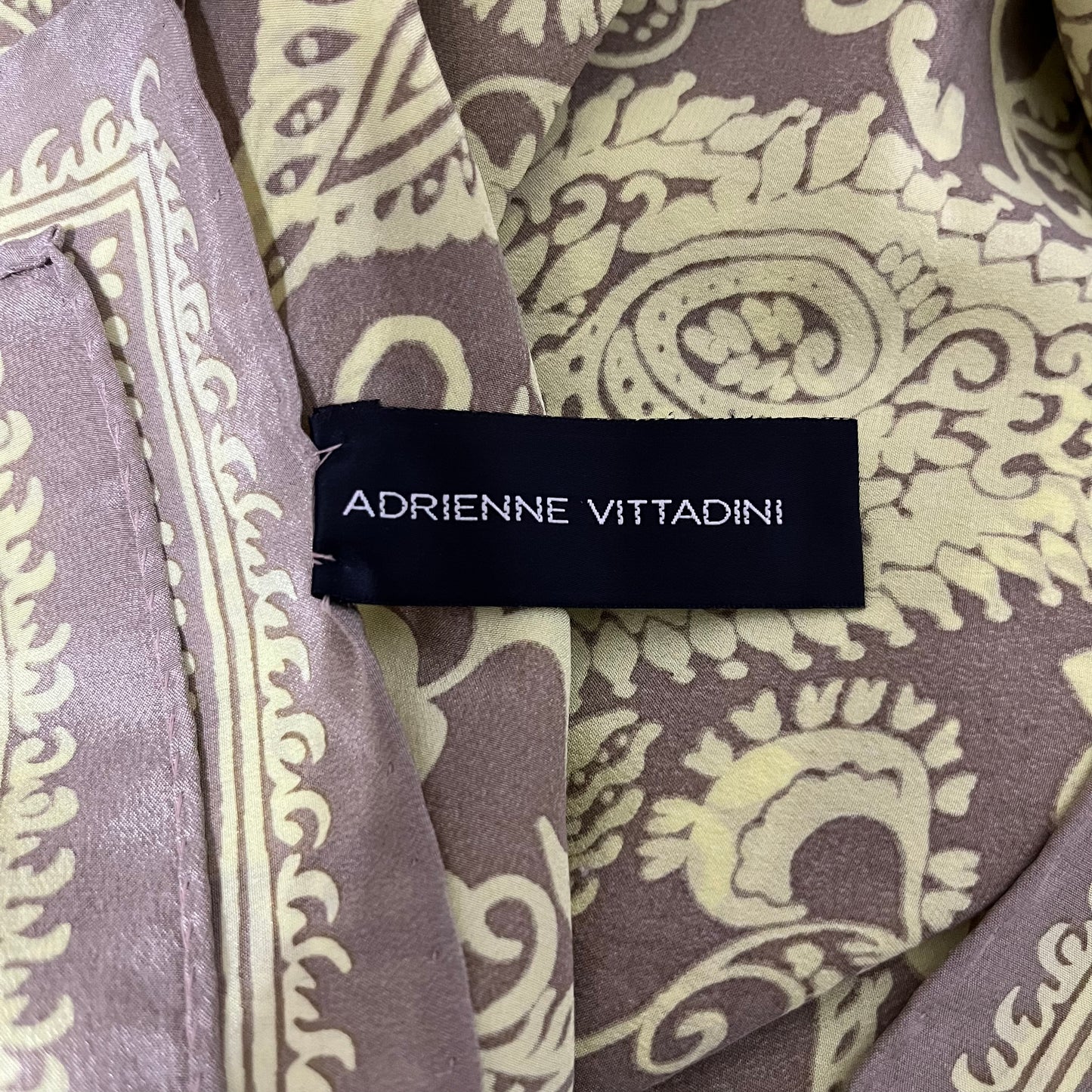 Adrienne Vittadini Yellow Taupe Paisley Print 100% Silk