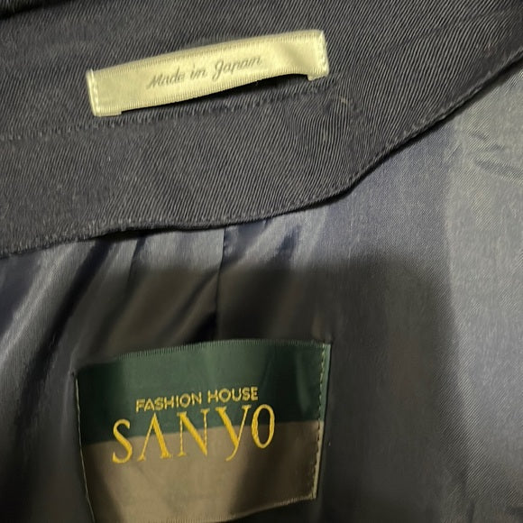 Sanyo Navy Long 100% Wool Trench Coat Sz-10