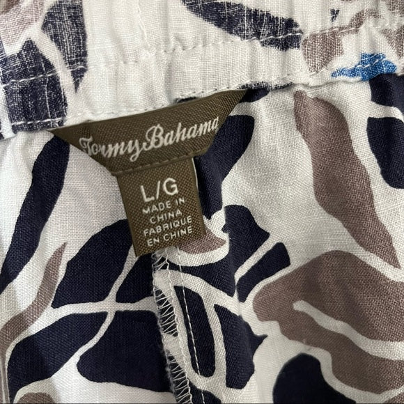 Tommy Bahama 100% Linen Leaf Print Cropped Pants Sz-Large