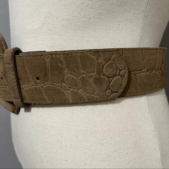 Vintage Chetta B Brown Genuine Leather Textured Wide Belt Sz-10