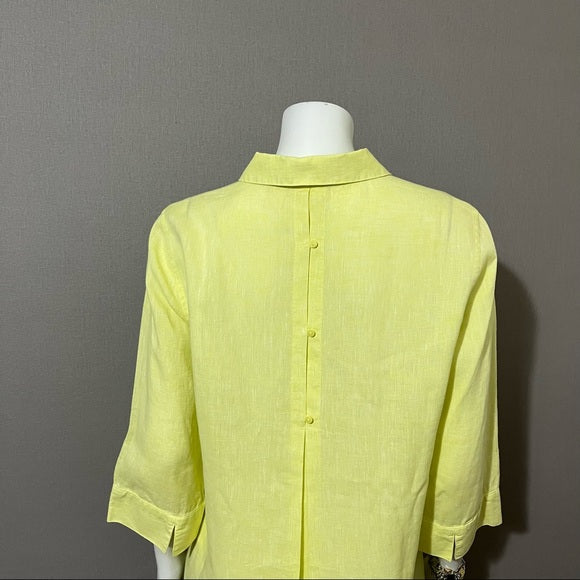 Chico’s Yellow Button Front Linen Shirt 3/4 Sleeve Sz-Medium