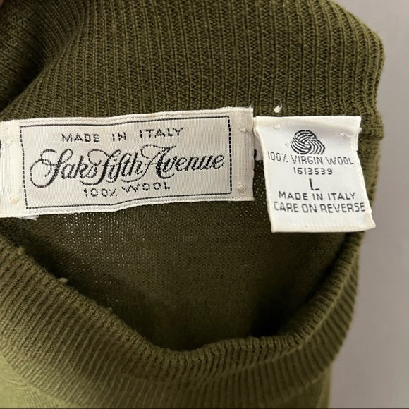 Saks Fith Avenue Green 100% Virgin Wool Men’s Sweater Sz-Large