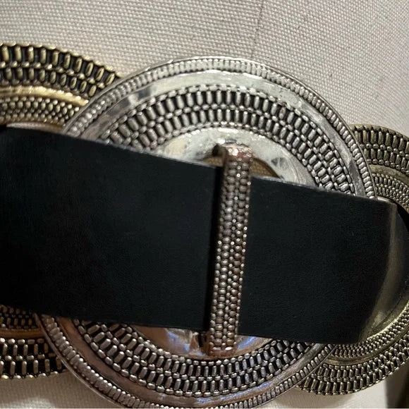 Chicos Black Leather Triple Ring Slouch Adjustable Belt Sz-Small/Medium
