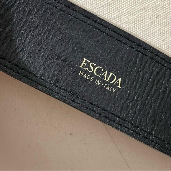 Escada Brown Patent Textured Leather With Gold Buckle Belt Sz-Medium