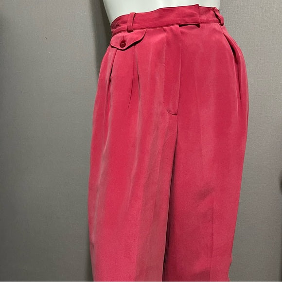 Vintage Via Seta Pink 2 Pc 100% Silk Pant Set Sz-8/10