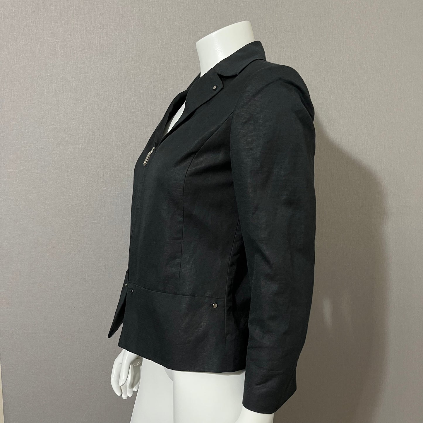 Vintage Anne Klein Black Zip Up Linen/Cotton Jacket Sz-4