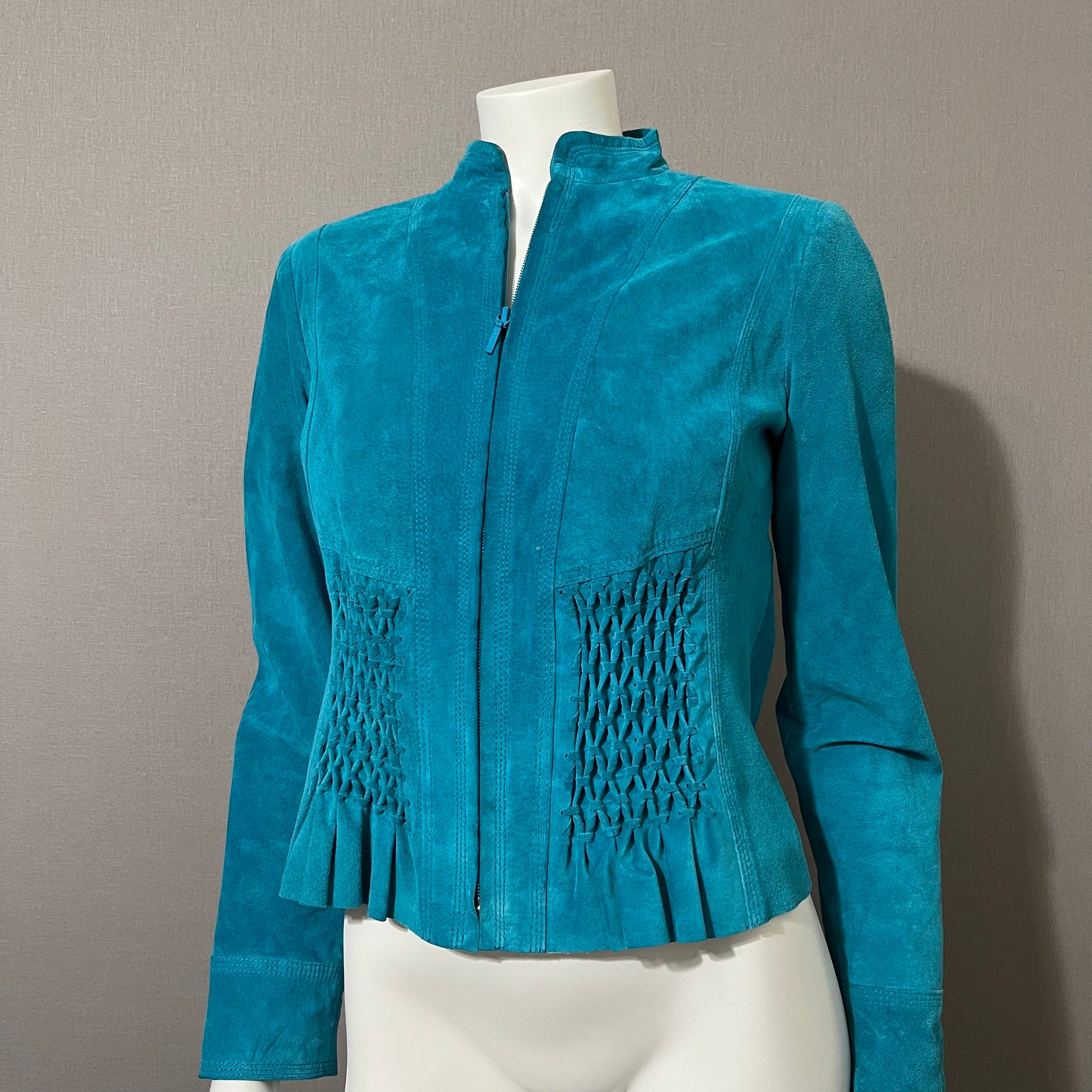 Vintage Yvonne & Marie Turquoise Suede Leather Jacket Sz-4