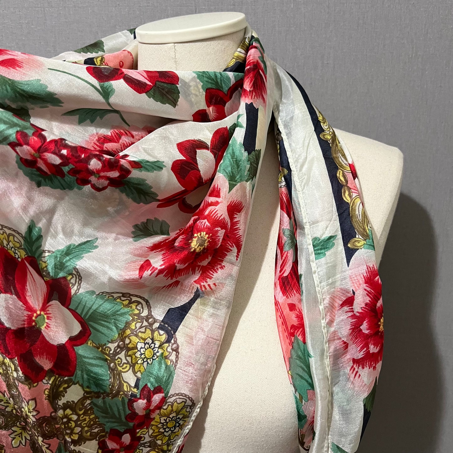 Johnny Was Floral Silk With Tassels Scarf OS