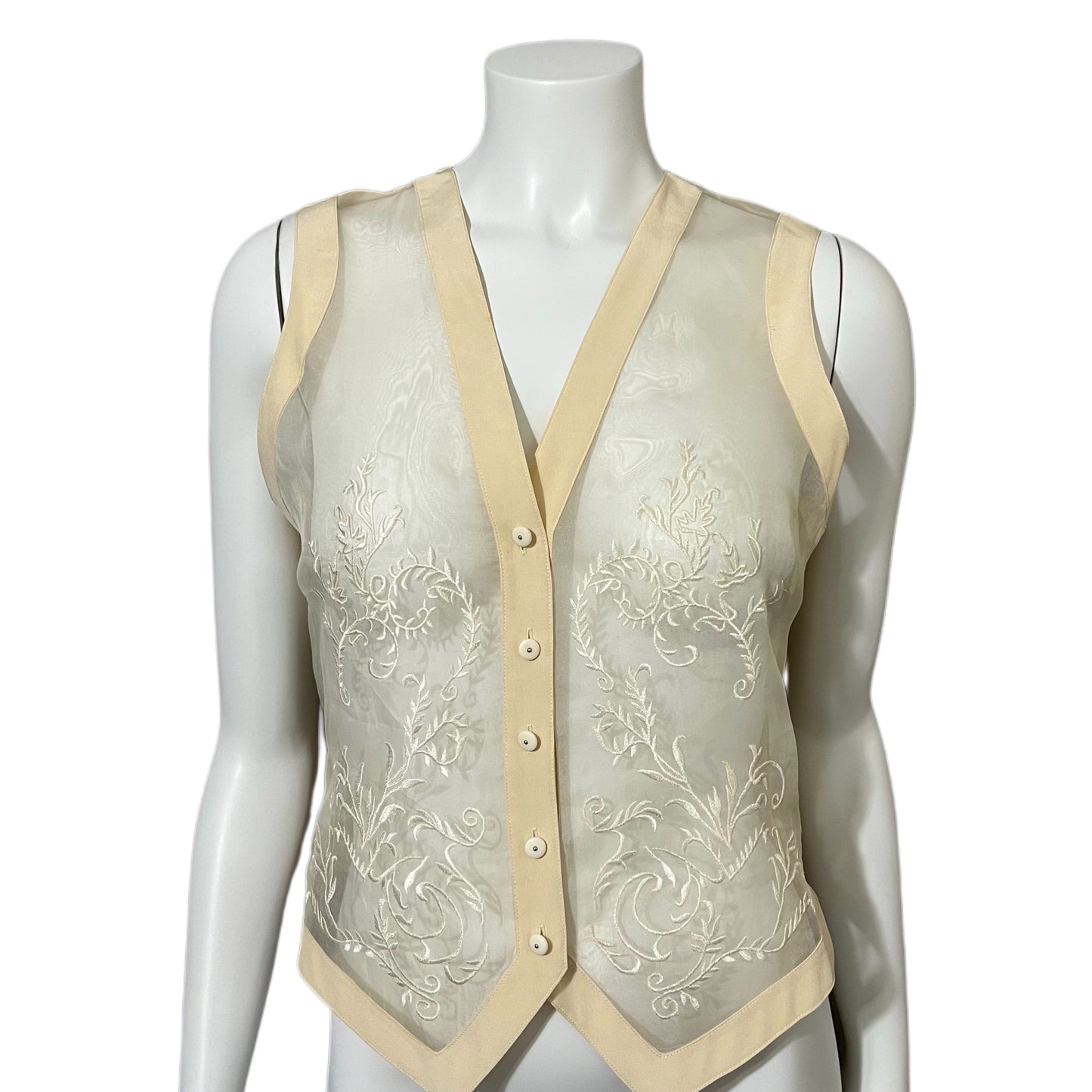 Vintage Kenar Studio Silk Embroidered Cream Vest Sz-Small