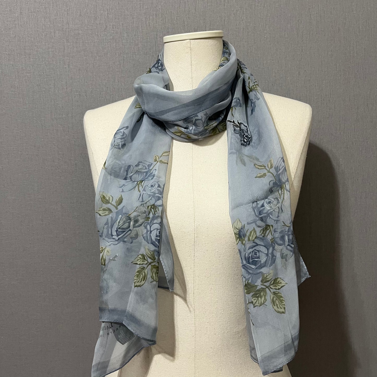 Lauren Ralph Lauren Light Blue Floral Silk Scarf