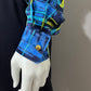 Vintage Escada Blue Stripe 100% Silk Gold Button Blouse Sz-8